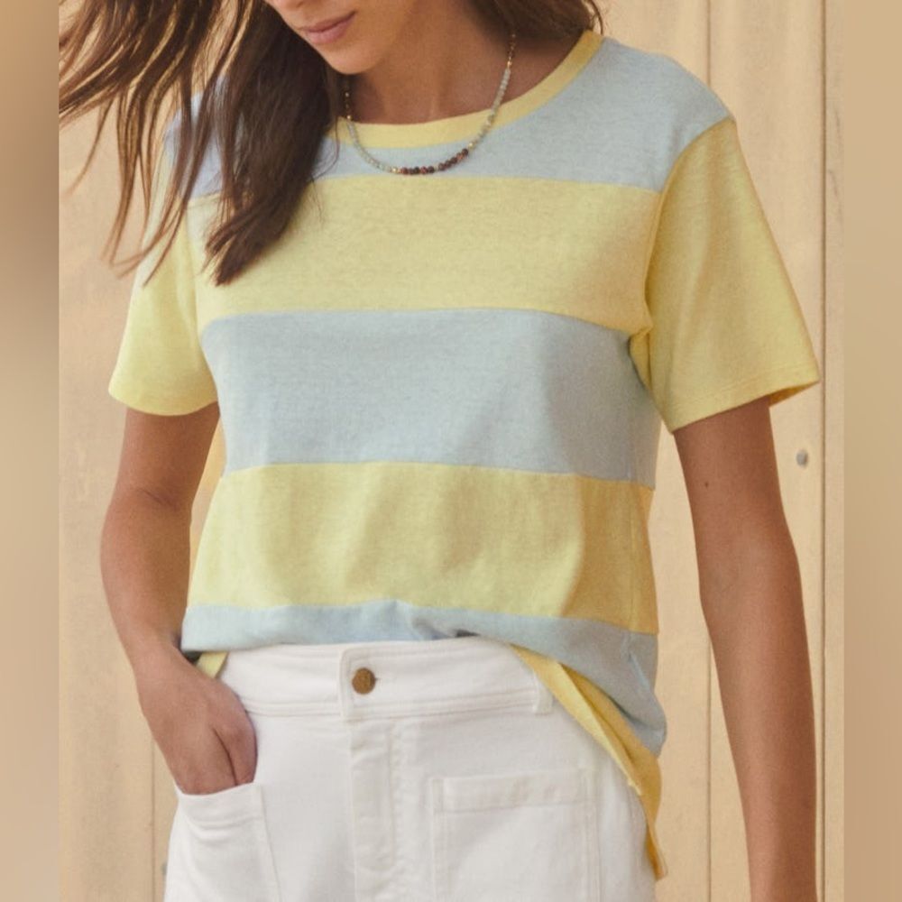 NWOT Wrap London Blue Butterscotch Striped T-Shirt Size 2